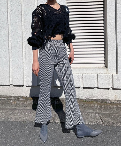 衿付きクロシェルーズニットプルオーバー