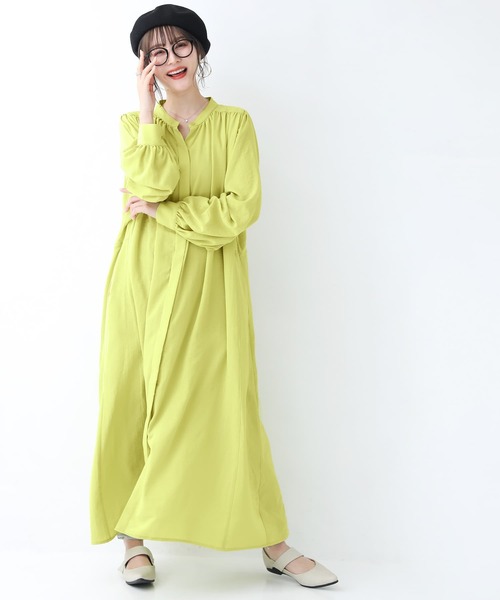 osharewalker（オシャレウォーカー）の「【廃盤】『ヴィンテージサテンロングギャザーワンピース』（シャツワンピース・レディース・ブラック/ライム/オフホワイト・FREE）」の13枚目の写真