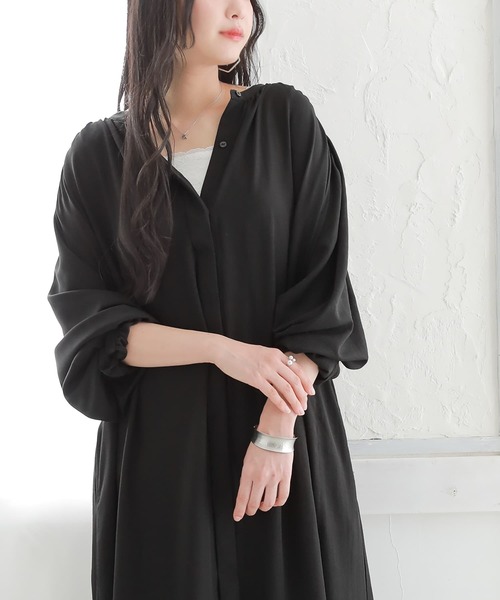 osharewalker（オシャレウォーカー）の「【廃盤】『ヴィンテージサテンロングギャザーワンピース』（シャツワンピース・レディース・ブラック/ライム/オフホワイト・FREE）」の14枚目の写真