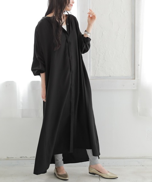 osharewalker（オシャレウォーカー）の「【廃盤】『ヴィンテージサテンロングギャザーワンピース』（シャツワンピース・レディース・ブラック/ライム/オフホワイト・FREE）」の16枚目の写真