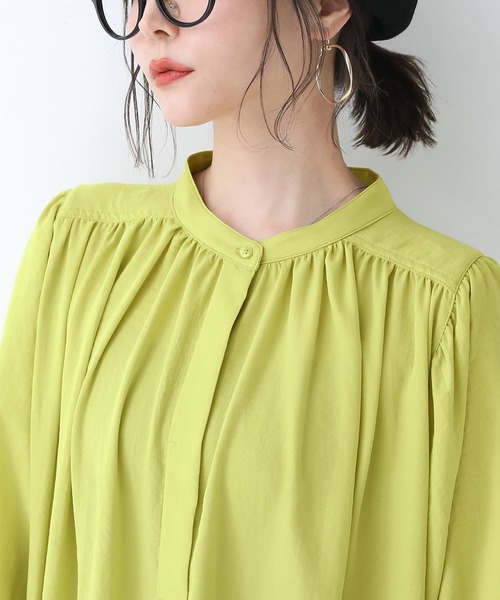 osharewalker（オシャレウォーカー）の「【廃盤】『ヴィンテージサテンロングギャザーワンピース』（シャツワンピース・レディース・ブラック/ライム/オフホワイト・FREE）」の5枚目の写真