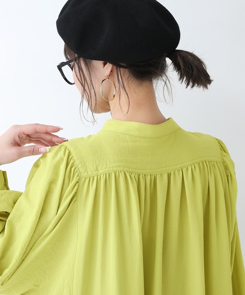 osharewalker（オシャレウォーカー）の「【廃盤】『ヴィンテージサテンロングギャザーワンピース』（シャツワンピース・レディース・ブラック/ライム/オフホワイト・FREE）」の6枚目の写真