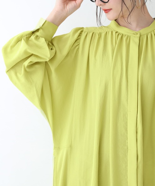 osharewalker（オシャレウォーカー）の「【廃盤】『ヴィンテージサテンロングギャザーワンピース』（シャツワンピース・レディース・ブラック/ライム/オフホワイト・FREE）」の7枚目の写真