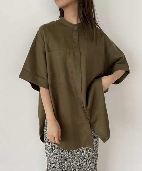 A part by（アパートバイ）の「スタンドカラーオーバーシャツ　276096（シャツ/ブラウス・レディース・ネイビー/オフホワイト/カーキ/オレンジ・FREE）」の3枚目の写真