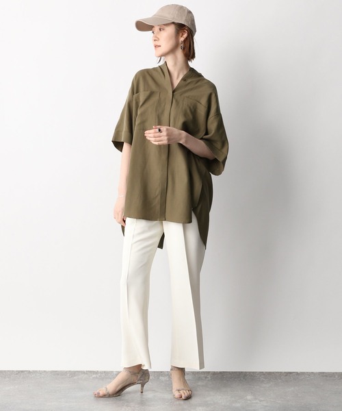 A part by（アパートバイ）の「スタンドカラーオーバーシャツ　276096（シャツ/ブラウス・レディース・ネイビー/オフホワイト/カーキ/オレンジ・FREE）」の14枚目の写真