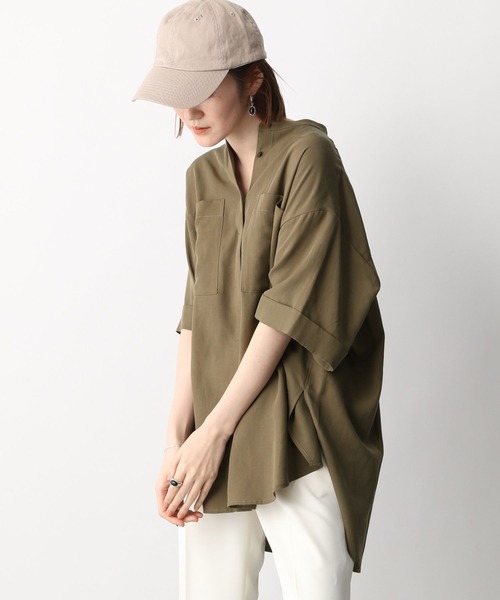 A part by（アパートバイ）の「スタンドカラーオーバーシャツ　276096（シャツ/ブラウス・レディース・ネイビー/オフホワイト/カーキ/オレンジ・FREE）」の8枚目の写真