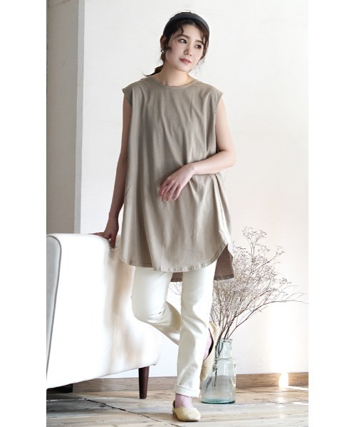 e-zakkamania stores(イーザッカマニアストアーズ)の「ノースリーブ コットンカットソー(Tシャツ/カットソー・レディース・オフホワイト/ブラック/ワインレッド/グレイッシュベージュ/ダークラベンダー・M)」の6枚目の写真