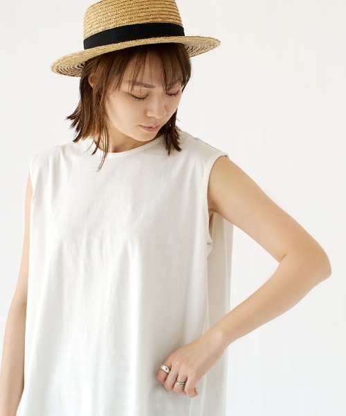 e-zakkamania stores(イーザッカマニアストアーズ)の「ノースリーブ コットンカットソー(Tシャツ/カットソー・レディース・オフホワイト/ブラック/ワインレッド/グレイッシュベージュ/ダークラベンダー・M)」の11枚目の写真