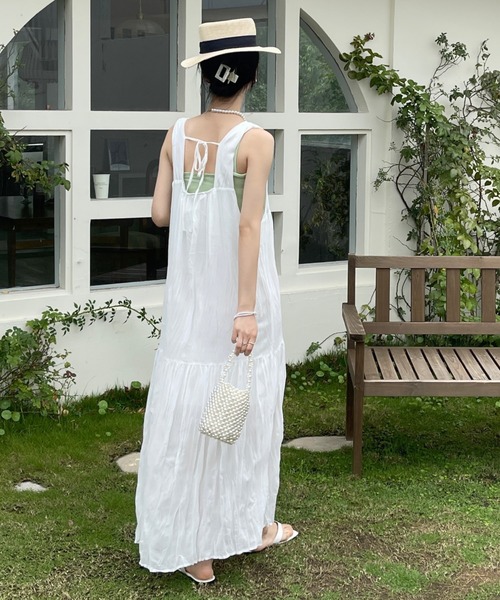 emi+（エミプラス）の「ワッシャーシフォンキャミワンピース（ワンピース・レディース・ベージュ/ライトグリーン/モカ/ホワイト/ブラック/グレー/チャコールグレー/ブルーグレー・S/M）」の10枚目の写真