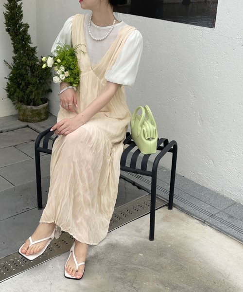 新品タグ付　ダイアグラム　ケープワンピース　ビジュー　シフォン　日本製　上品　黒 セール】ワッシャーシフォンキャミワンピース（ワンピース