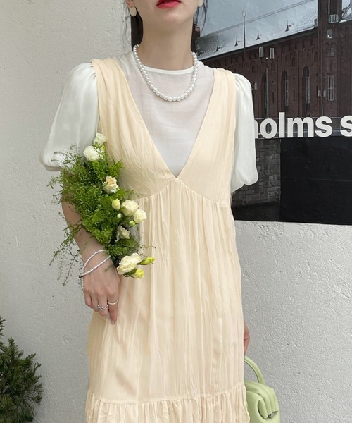 emi+（エミプラス）の「ワッシャーシフォンキャミワンピース（ワンピース・レディース・ベージュ/ライトグリーン/モカ/ホワイト/ブラック/グレー/チャコールグレー/ブルーグレー・S/M）」の16枚目の写真