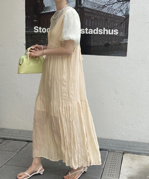 emi+（エミプラス）の「ワッシャーシフォンキャミワンピース（ワンピース・レディース・ベージュ/ライトグリーン/モカ/ホワイト/ブラック/グレー/チャコールグレー/ブルーグレー・S/M）」の13枚目の写真