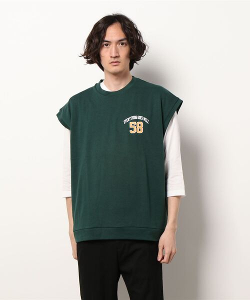 BACK NUMBER（バックナンバー）の「【BACK NUMBER】７分プリントベストレイヤード（Tシャツ/カットソー・メンズ・オフホワイト/グリーン/ブラック/ネイビー/グレー/イエロー・M/XL/L）」の5枚目の写真