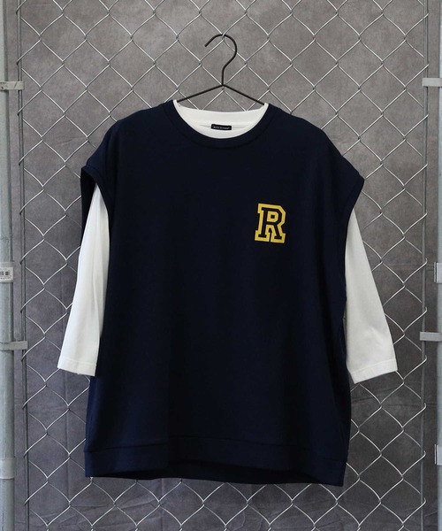 BACK NUMBER（バックナンバー）の「【BACK NUMBER】７分プリントベストレイヤード（Tシャツ/カットソー・メンズ・オフホワイト/グリーン/ブラック/ネイビー/グレー/イエロー・M/XL/L）」の6枚目の写真