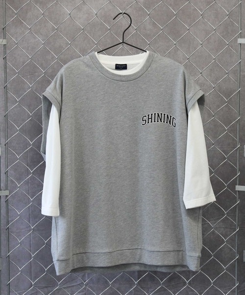 BACK NUMBER（バックナンバー）の「【BACK NUMBER】７分プリントベストレイヤード（Tシャツ/カットソー・メンズ・オフホワイト/グリーン/ブラック/ネイビー/グレー/イエロー・M/XL/L）」の4枚目の写真