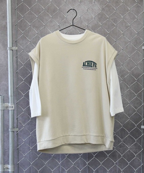 BACK NUMBER（バックナンバー）の「【BACK NUMBER】７分プリントベストレイヤード（Tシャツ/カットソー・メンズ・オフホワイト/グリーン/ブラック/ネイビー/グレー/イエロー・M/XL/L）」の2枚目の写真