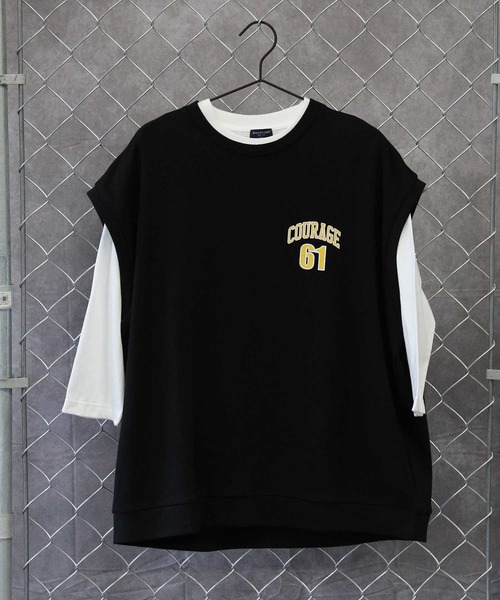 BACK NUMBER（バックナンバー）の「【BACK NUMBER】７分プリントベストレイヤード（Tシャツ/カットソー・メンズ・オフホワイト/グリーン/ブラック/ネイビー/グレー/イエロー・M/XL/L）」の3枚目の写真