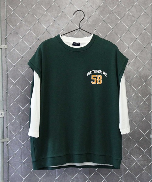 BACK NUMBER（バックナンバー）の「【BACK NUMBER】７分プリントベストレイヤード（Tシャツ/カットソー・メンズ・オフホワイト/グリーン/ブラック/ネイビー/グレー/イエロー・M/XL/L）」の11枚目の写真