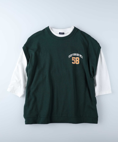 BACK NUMBER（バックナンバー）の「【BACK NUMBER】７分プリントベストレイヤード（Tシャツ/カットソー・メンズ・オフホワイト/グリーン/ブラック/ネイビー/グレー/イエロー・M/XL/L）」の12枚目の写真