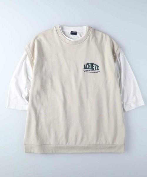 BACK NUMBER（バックナンバー）の「【BACK NUMBER】７分プリントベストレイヤード（Tシャツ/カットソー・メンズ・オフホワイト/グリーン/ブラック/ネイビー/グレー/イエロー・M/XL/L）」の14枚目の写真