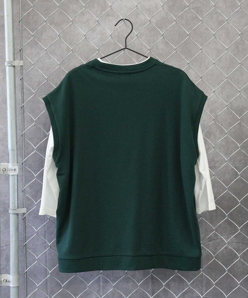 BACK NUMBER（バックナンバー）の「【BACK NUMBER】７分プリントベストレイヤード（Tシャツ/カットソー・メンズ・オフホワイト/グリーン/ブラック/ネイビー/グレー/イエロー・M/XL/L）」の22枚目の写真