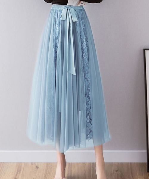 Primazel（プリマゼル）の「リボン付レース切り替えチュールスカート（スカート・レディース・ブラック/ベージュ/グレー・M）」の17枚目の写真