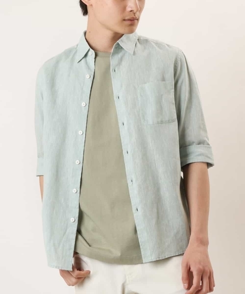 a.v.v（アーヴェヴェ）の「【S-XXL/速乾】ハイブリッドリネン7分袖シャツ（シャツ/ブラウス・メンズ・ミント/ライトブルー/クリーム/ブルー・46/50/48/52/44）」の3枚目の写真