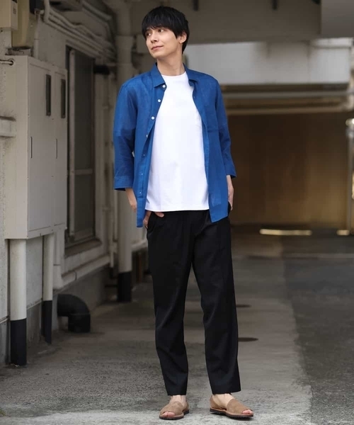 a.v.v（アーヴェヴェ）の「【S-XXL/速乾】ハイブリッドリネン7分袖シャツ（シャツ/ブラウス・メンズ・ミント/ライトブルー/クリーム/ブルー・46/50/48/52/44）」の5枚目の写真