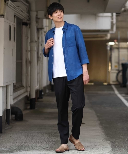 a.v.v（アーヴェヴェ）の「【S-XXL/速乾】ハイブリッドリネン7分袖シャツ（シャツ/ブラウス・メンズ・ミント/ライトブルー/クリーム/ブルー・46/50/48/52/44）」の7枚目の写真