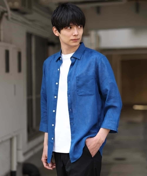 a.v.v（アーヴェヴェ）の「【S-XXL/速乾】ハイブリッドリネン7分袖シャツ（シャツ/ブラウス・メンズ・ミント/ライトブルー/クリーム/ブルー・46/50/48/52/44）」の22枚目の写真