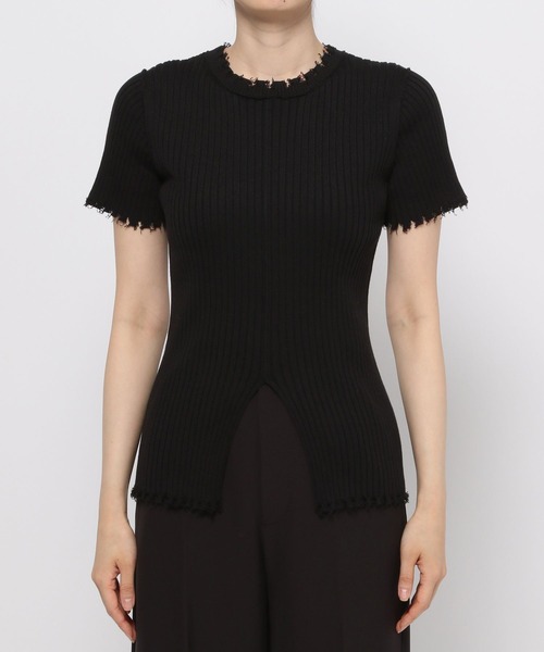 PAGEBOY（ページボーイ）の「ダメージ半袖ニット（ニット/セーター・レディース・ブラック/ネイビー/オフホワイト・FREE）」の4枚目の写真