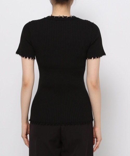 PAGEBOY（ページボーイ）の「ダメージ半袖ニット（ニット/セーター・レディース・ブラック/ネイビー/オフホワイト・FREE）」の6枚目の写真