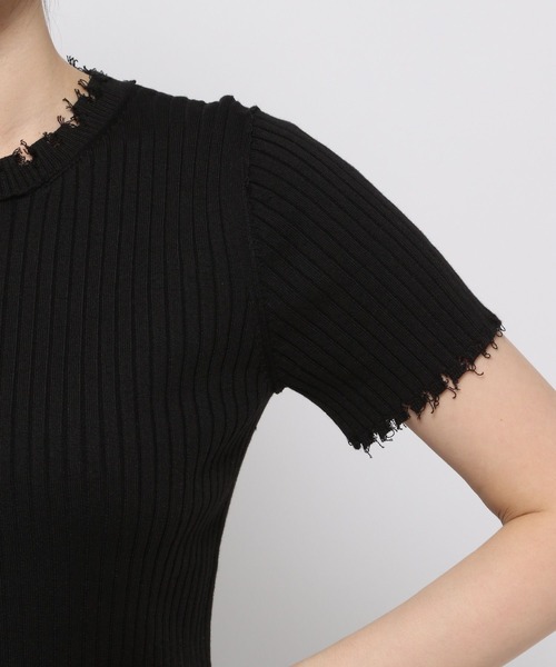 PAGEBOY（ページボーイ）の「ダメージ半袖ニット（ニット/セーター・レディース・ブラック/ネイビー/オフホワイト・FREE）」の8枚目の写真