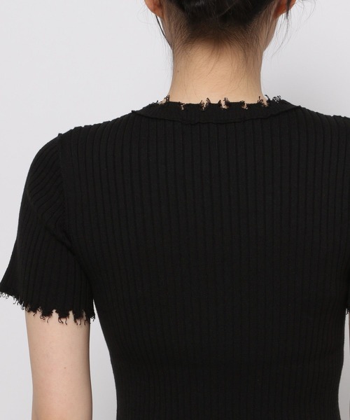 PAGEBOY（ページボーイ）の「ダメージ半袖ニット（ニット/セーター・レディース・ブラック/ネイビー/オフホワイト・FREE）」の11枚目の写真