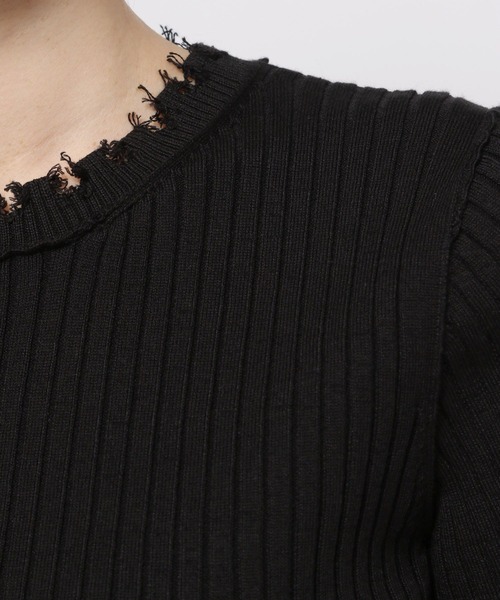PAGEBOY（ページボーイ）の「ダメージ半袖ニット（ニット/セーター・レディース・ブラック/ネイビー/オフホワイト・FREE）」の12枚目の写真