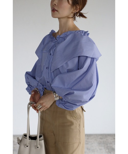 Bonjour Sagan（ボンジュールサガン）の「フリルカラーブラウス（シャツ/ブラウス・レディース・ライトブルー/ネイビー/ブルー・FREE）」の11枚目の写真