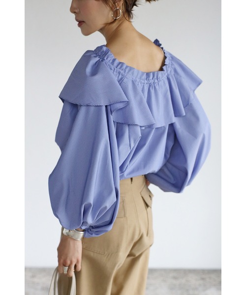 Bonjour Sagan（ボンジュールサガン）の「フリルカラーブラウス（シャツ/ブラウス・レディース・ライトブルー/ネイビー/ブルー・FREE）」の13枚目の写真