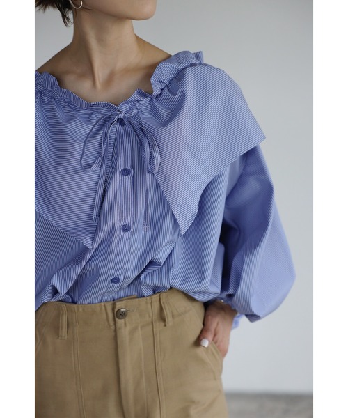 Bonjour Sagan（ボンジュールサガン）の「フリルカラーブラウス（シャツ/ブラウス・レディース・ライトブルー/ネイビー/ブルー・FREE）」の15枚目の写真