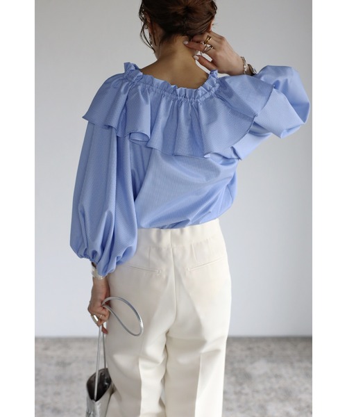 Bonjour Sagan（ボンジュールサガン）の「フリルカラーブラウス（シャツ/ブラウス・レディース・ライトブルー/ネイビー/ブルー・FREE）」の20枚目の写真