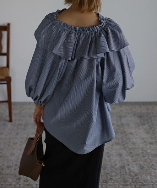Bonjour Sagan（ボンジュールサガン）の「フリルカラーブラウス（シャツ/ブラウス・レディース・ライトブルー/ネイビー/ブルー・FREE）」の6枚目の写真