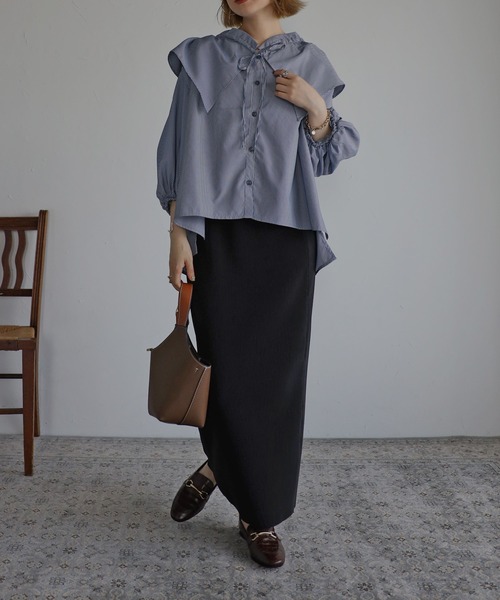 Bonjour Sagan（ボンジュールサガン）の「フリルカラーブラウス（シャツ/ブラウス・レディース・ライトブルー/ネイビー/ブルー・FREE）」の8枚目の写真