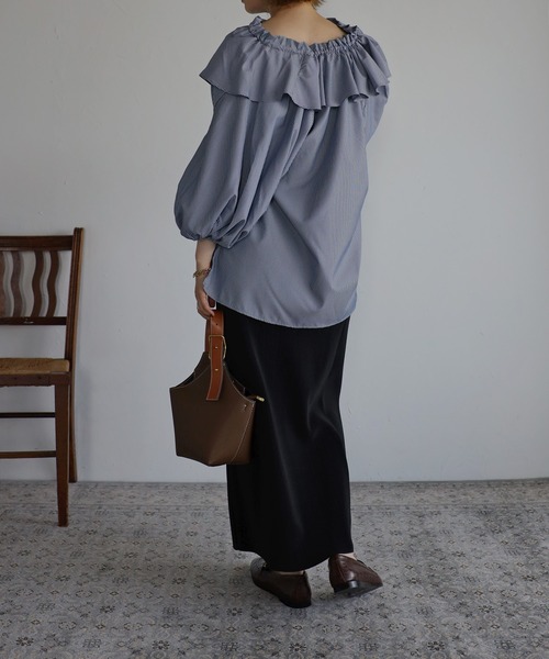 Bonjour Sagan（ボンジュールサガン）の「フリルカラーブラウス（シャツ/ブラウス・レディース・ライトブルー/ネイビー/ブルー・FREE）」の9枚目の写真