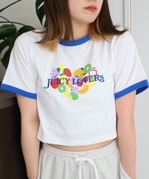 SPINNS（スピンズ）の「JUICY LOVERSフルーツロゴ ショート丈リンガーTシャツ（Tシャツ/カットソー）」