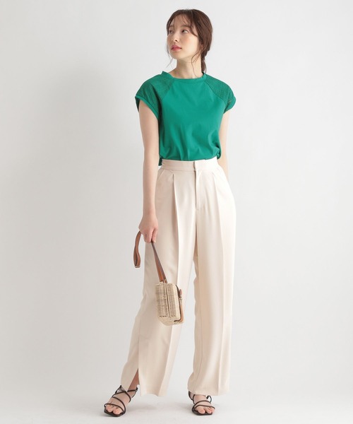 Andemiu(アンデミュウ)の「ハイウエストカラースリットパンツ285899(スラックス・レディース・グレー/グリーン/アイボリー・FREE)」の9枚目の写真