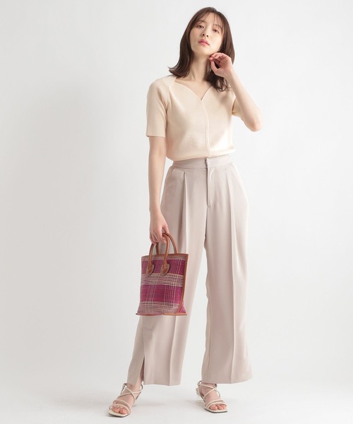 Andemiu(アンデミュウ)の「ハイウエストカラースリットパンツ285899(スラックス・レディース・グレー/グリーン/アイボリー・FREE)」の11枚目の写真