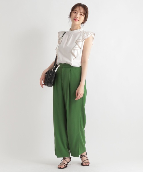 Andemiu(アンデミュウ)の「ハイウエストカラースリットパンツ285899(スラックス・レディース・グレー/グリーン/アイボリー・FREE)」の12枚目の写真