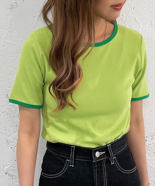 apres jour mignon（アプレジュールミニョン）の「カラーリンガーT【ZOZOTOWN限定アイテム】（Tシャツ/カットソー・レディース・グリーン/ピンク/オレンジ・X-LARGE/フリー）」の9枚目の写真