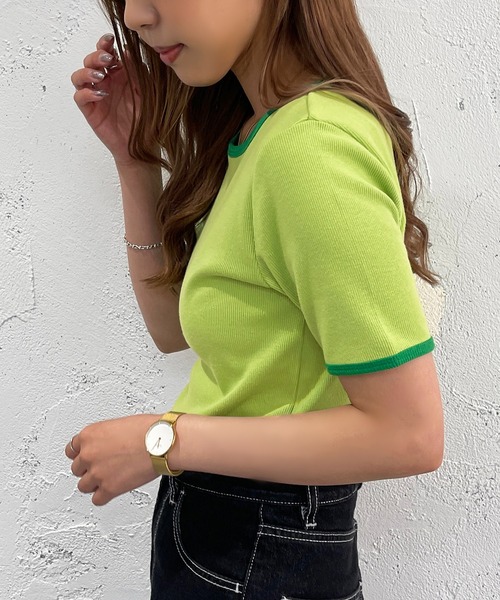 apres jour mignon（アプレジュールミニョン）の「カラーリンガーT【ZOZOTOWN限定アイテム】（Tシャツ/カットソー・レディース・グリーン/ピンク/オレンジ・X-LARGE/フリー）」の5枚目の写真