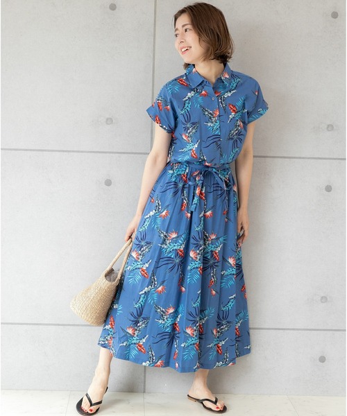 PREFERIR(プレフェリール)の「エスニック プリント アロハシャツ ワンピース(シャツワンピース・レディース・ブルー/ネイビー・LARGE/MEDIUM/SMALL)」の7枚目の写真