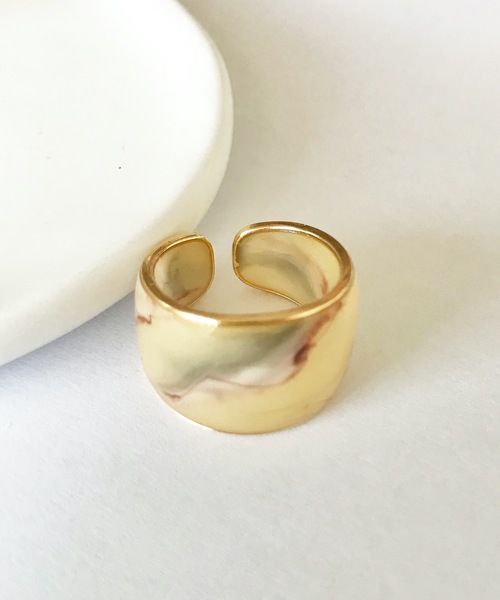 The Rule(ザルール)の「The Rule ザルール:UNCHANGED staple ring:マーブル柄オープンワイドリング(リング・レディース・ベージュ/ブラウン/グリーン/ブルー/アイボリー・FREE)」の13枚目の写真